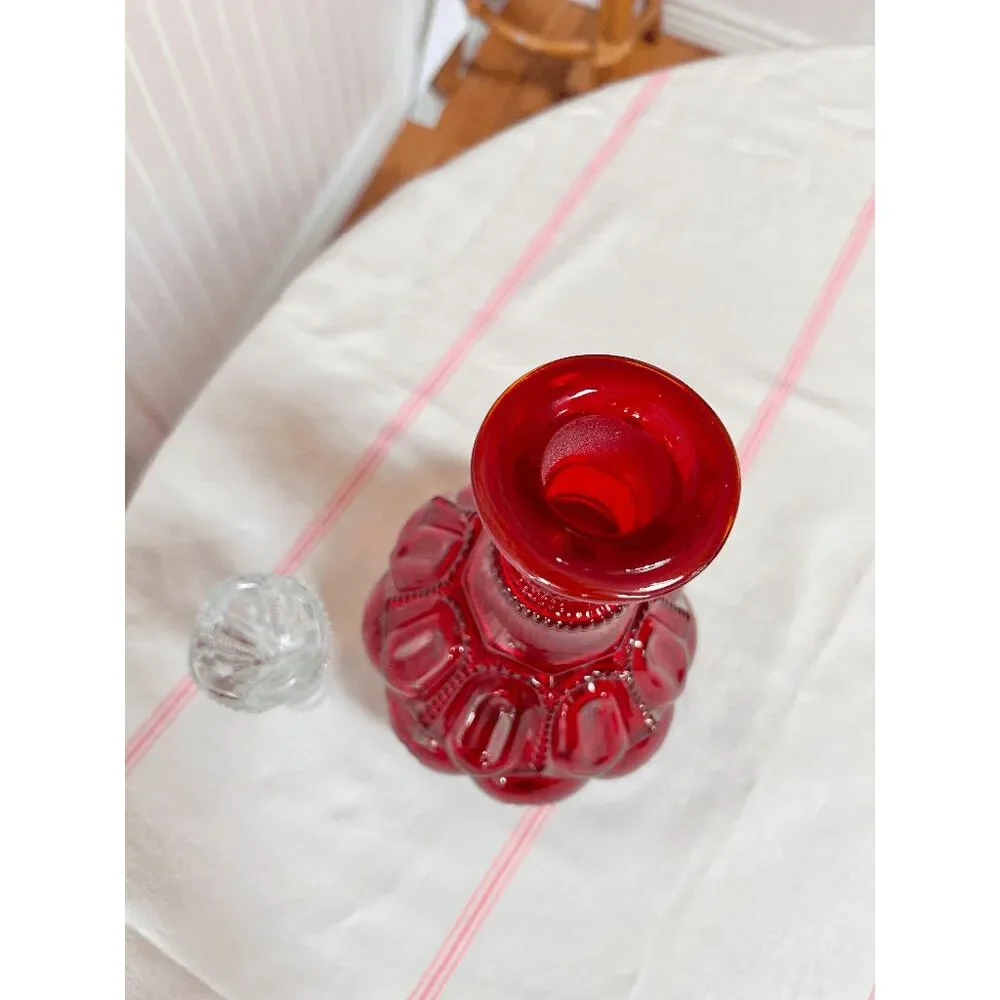 Vintage L.E. Smith Glass Vintage Ruby Red Moon and Stars Decanter with Clear Sto